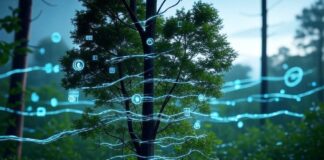 Wälder im digitalen Wandel: Wie KI und Sensoren den Schutz unserer Wälder revolutionieren Digitale_Vernetzung_Wald_Illustration