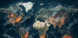 Wenn die Erde an mehreren Stellen gleichzeitig brennt Gleichzeitige_Waldbrände_Klimawandel_Illustration