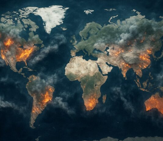 Wenn die Erde an mehreren Stellen gleichzeitig brennt Gleichzeitige_Waldbrände_Klimawandel_Illustration