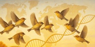 Gefiederte Gene auf Wanderschaft – Warum Zugvögel für ihre Vielfalt fliegen müssen Vogelmigration_Genetik_Illustration