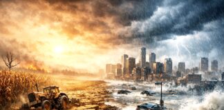 Zwei Grad sind keine Entwarnung – Warum selbst „moderate“ Erwärmung extreme Folgen bringt Dürre-trifft-auf-Überschwemmung_Illustration