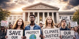 Jugend gegen fossile Macht: Warum ein Klimaprozess die Zukunft ganzer Generationen berührt Klimaaktivisten-klagen-an_Illustration