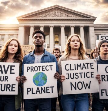 Jugend gegen fossile Macht: Warum ein Klimaprozess die Zukunft ganzer Generationen berührt Klimaaktivisten-klagen-an_Illustration