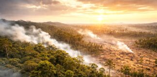 Afrikas Wälder kippen: Wie ein Kontinent vom Klimapuffer zur Emissionsquelle wurde Übergang-von-Regenwald-zu-Abholzung_Illustration